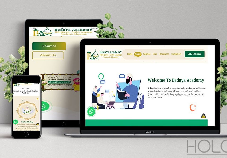 Laptop, Tablet & Mobile devices show Bedaya Academy website interface